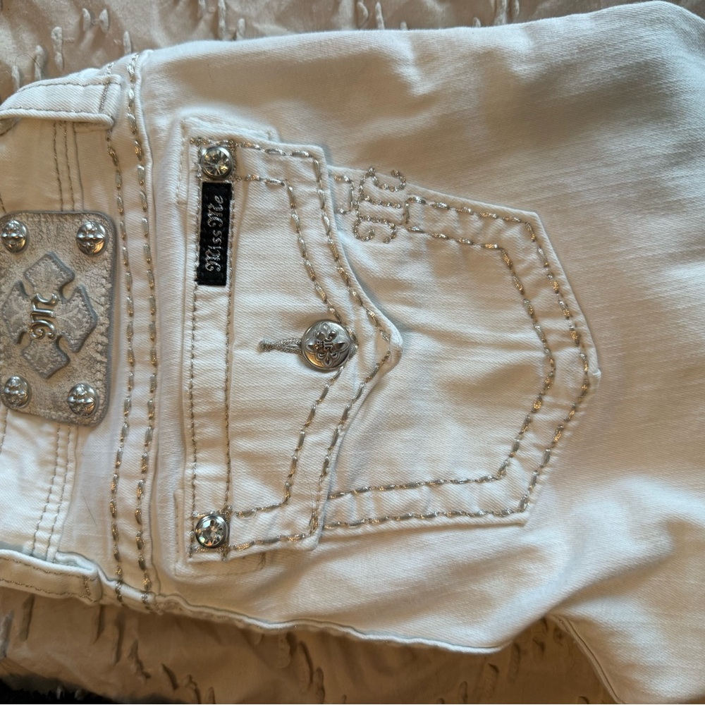 Miss Me Ivory Jeans with Metallic Details